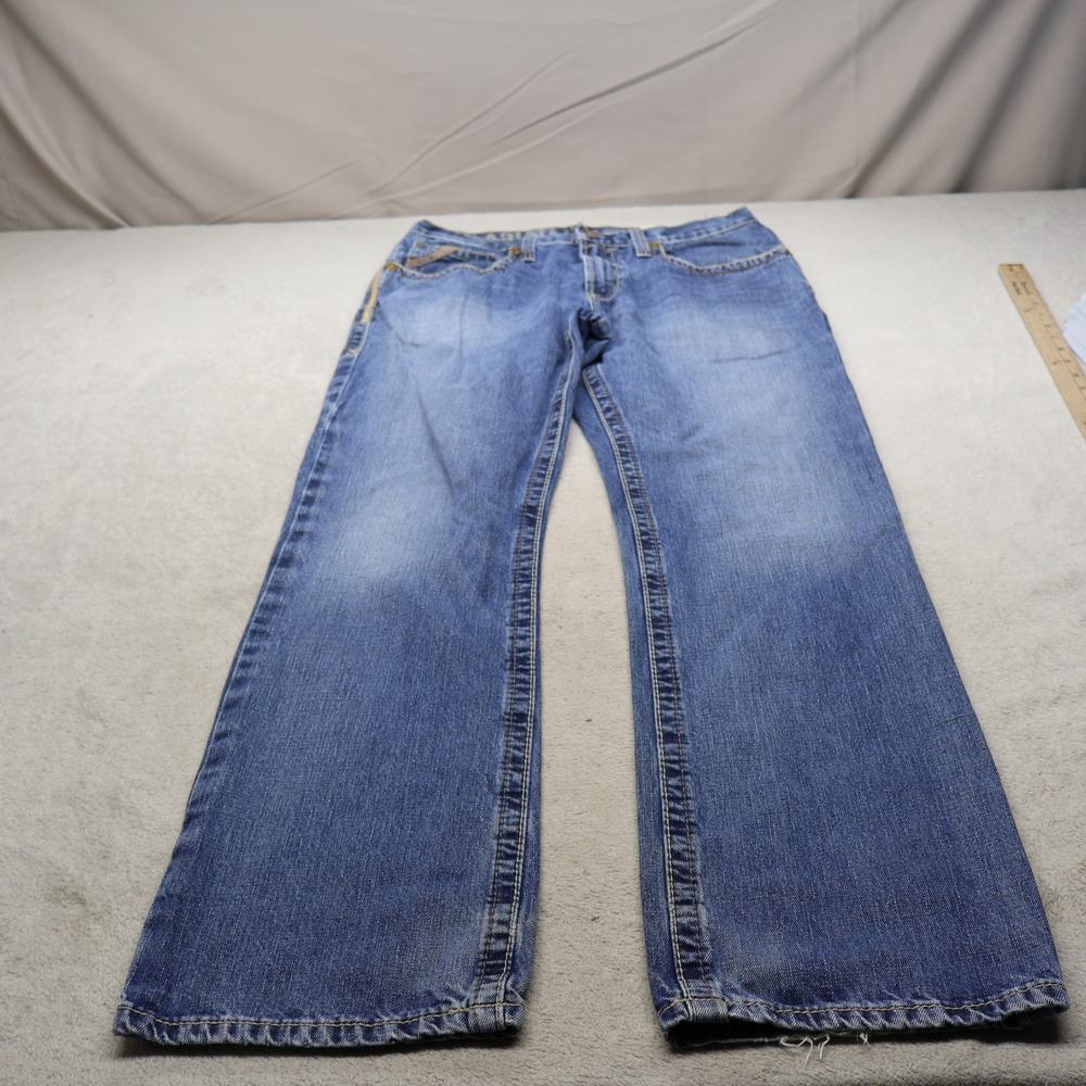 Ariat Jeans Mens 33x32 Medium Wash Denim Low Rise Bootcut Western Whisker Fade